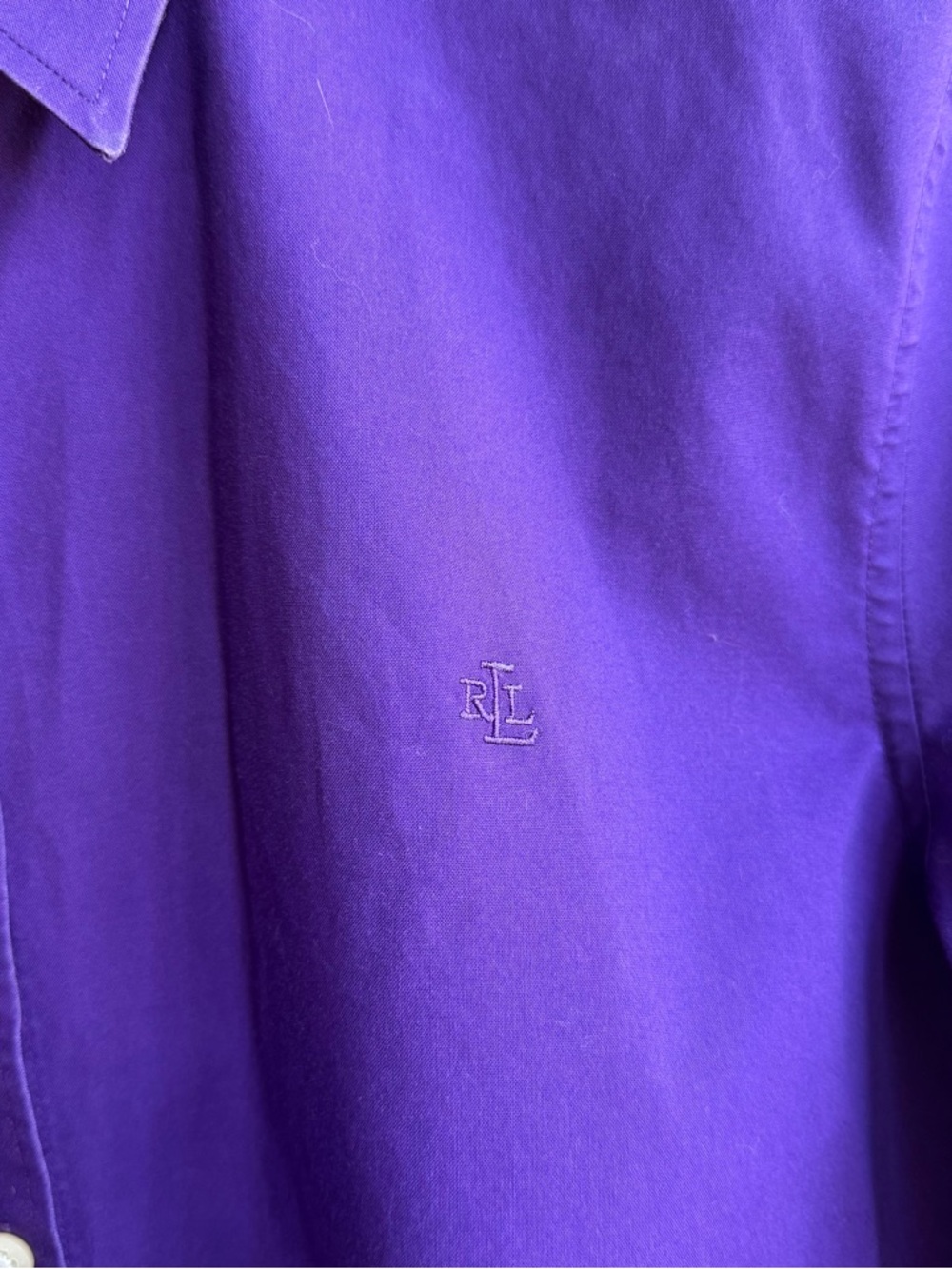 Lauren Ralph Lauren Purple Shirt Non-Iron Button-Up Size M/L 100% cotton Logo - Picture 3 of 12